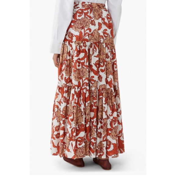 La DoubleJ Big Reef Tiered Floral Print Tiered Silk & Cotton Blend Skirt MNEW